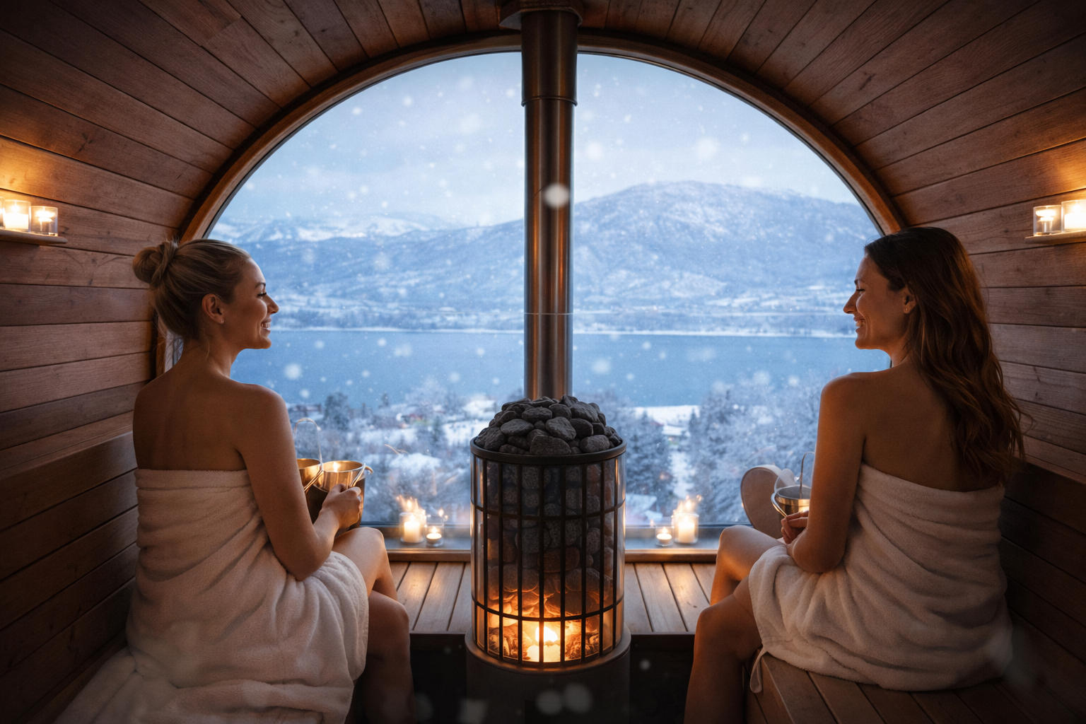 Sauna extérieur panoramique Everness — hiver